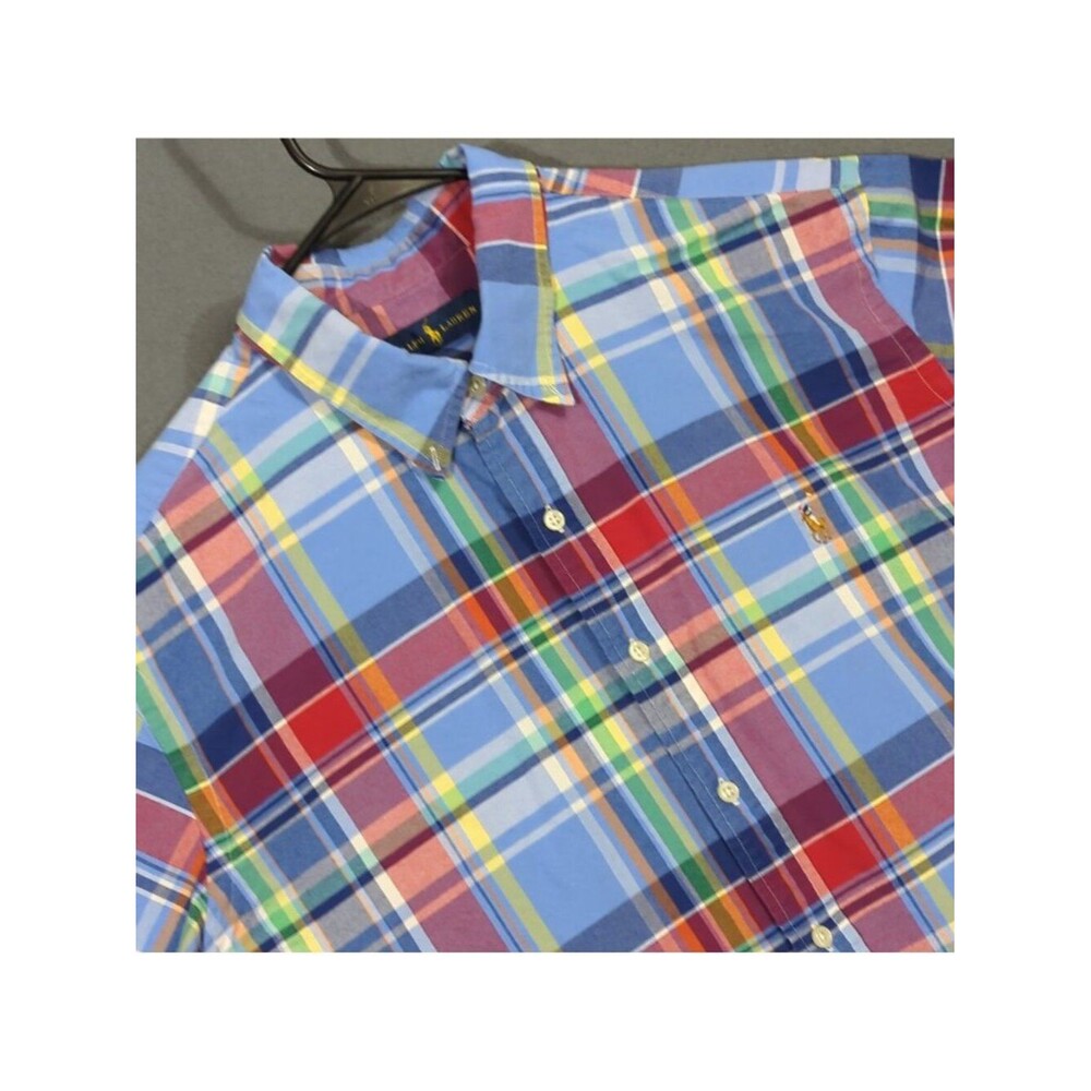 Ralph Lauren Shirt Mens XXL Multi Color Plaid Flesh Pony Long Sleeve Button Down